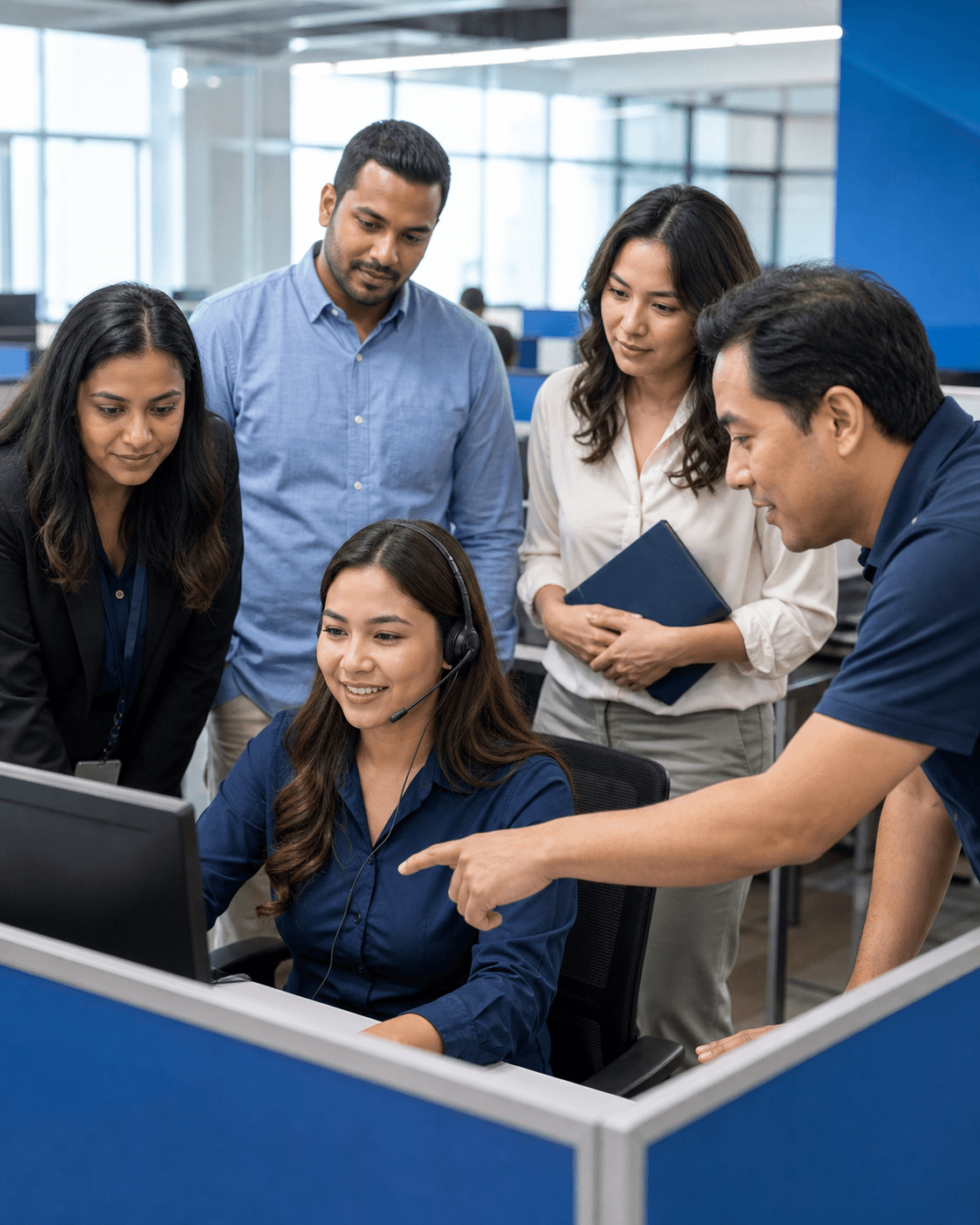 Global Empire employees collaborating during a mentoring session